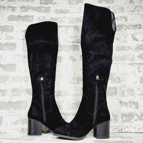 NEW BP. Luke Black Side Zip Block Heel Over The Knee Boots A398 - Picture 5 of 12